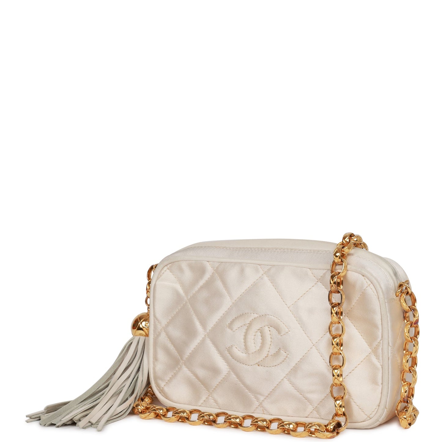 Chanel Mini Camera Bag Beige Satin Gold Hardware