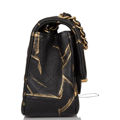 Chanel Mini Rectangular Flap Bag Black And Gold Aged Calfskin Antique Gold Hardware