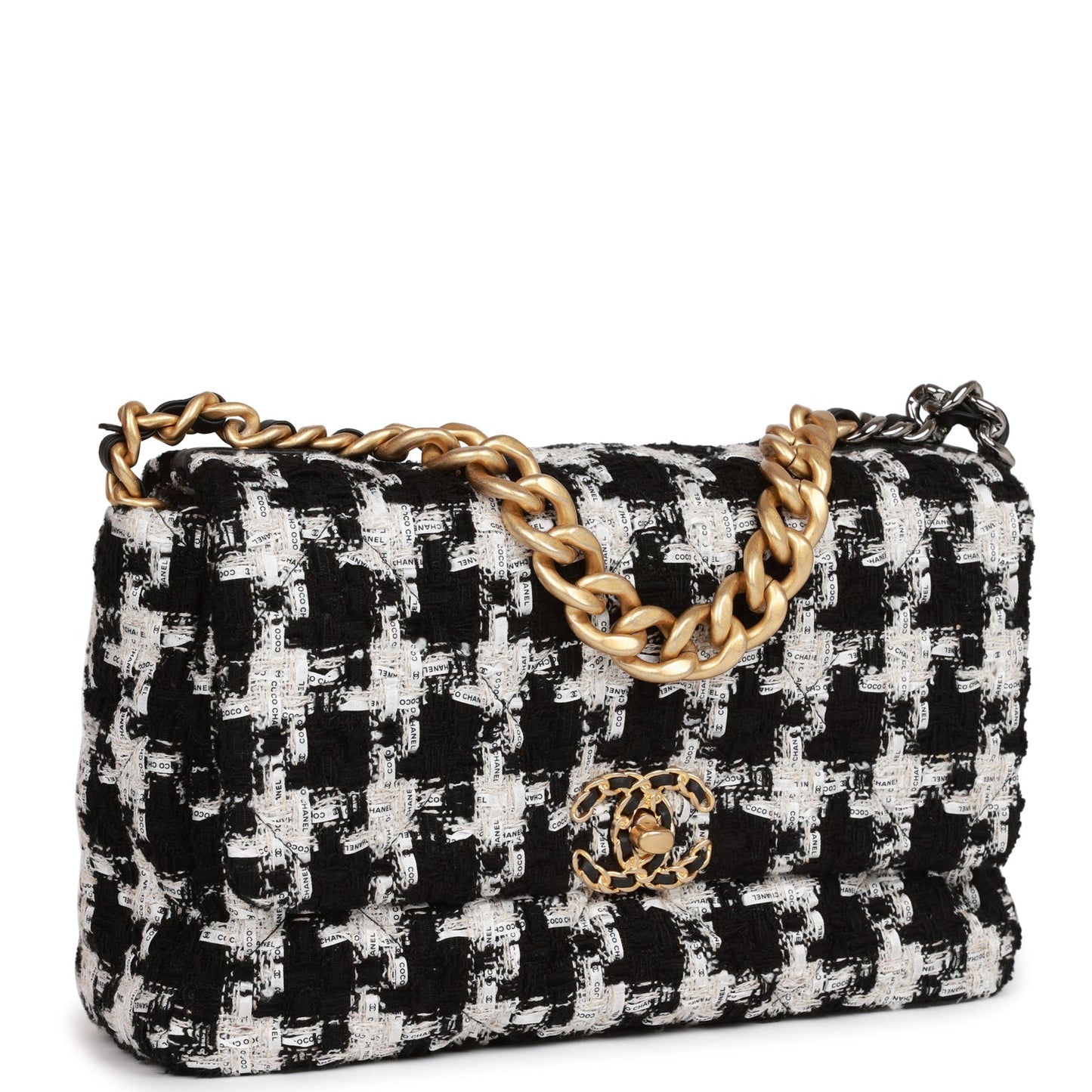 Chanel Large 19 Flap Bag Black And White Tweed Mixed Hardware