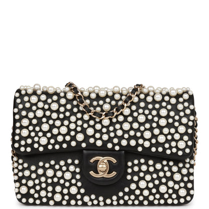 Chanel Paris-Dubai Pearly Flap Bag Black Lambskin Light Gold Hardware