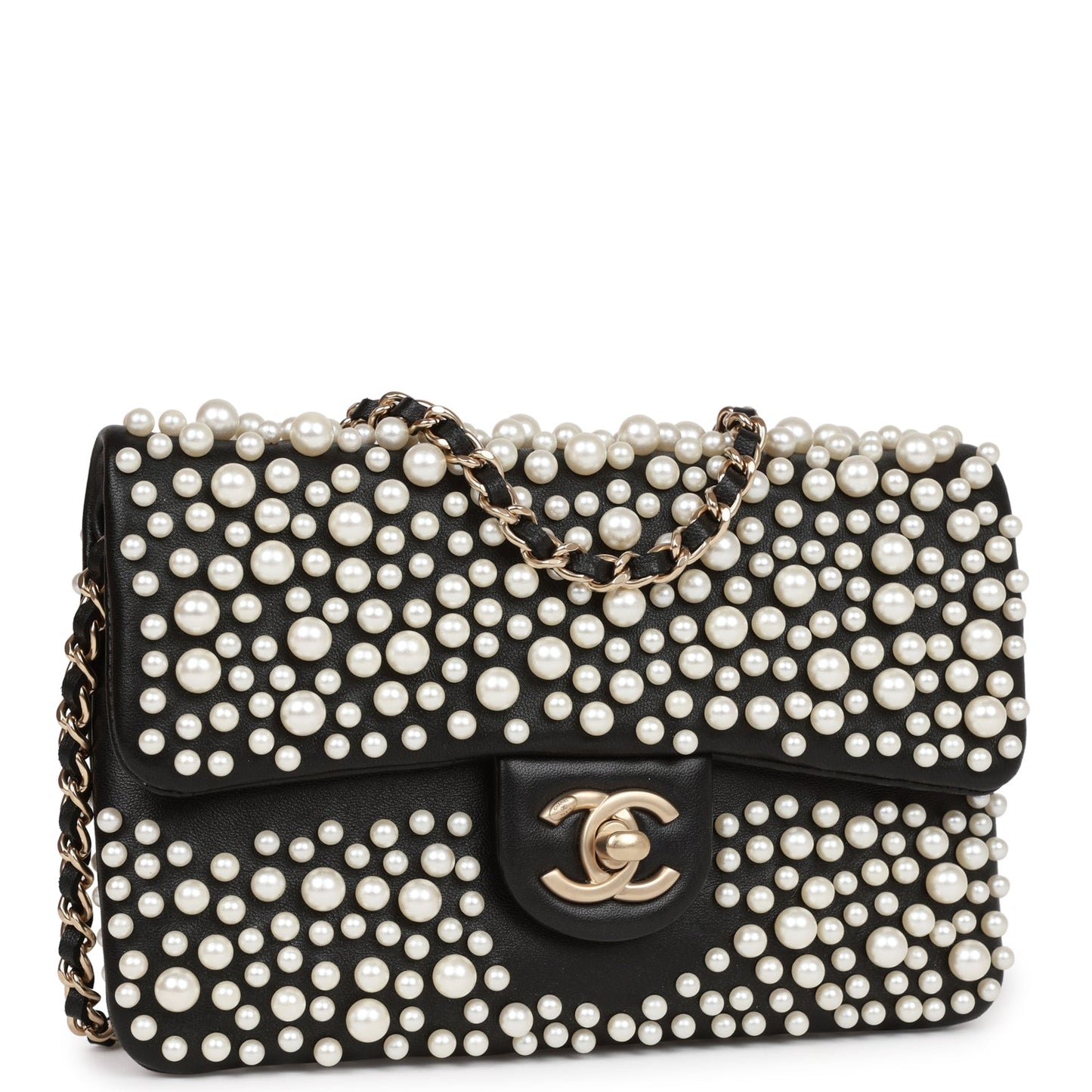 Chanel Paris-Dubai Pearly Flap Bag Black Lambskin Light Gold Hardware