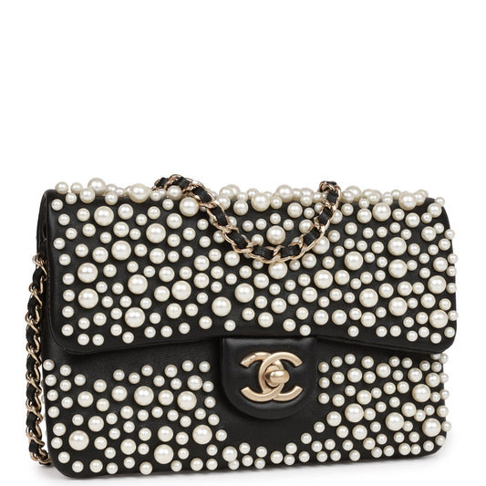 Chanel Paris-Dubai Pearly Flap Bag Black Lambskin Light Gold Hardware