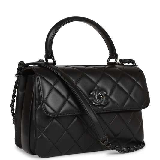 Chanel Large Trendy Cc Bag So Black Lambskin Black Hardware