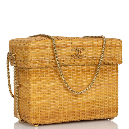 Chanel Small Picnic Basket Bag Natural Wicker Gold Hardware