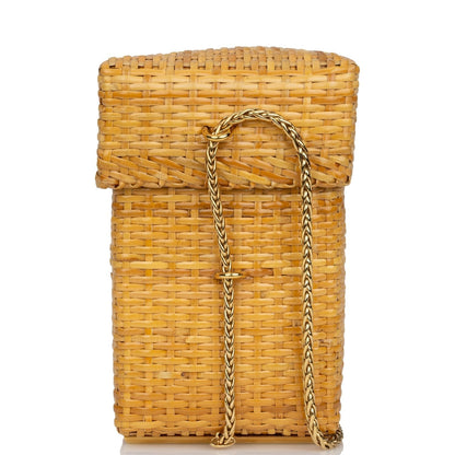 Chanel Small Picnic Basket Bag Natural Wicker Gold Hardware
