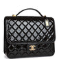 Chanel Large Flap Backpack Black Patent Antique Gold Hardware