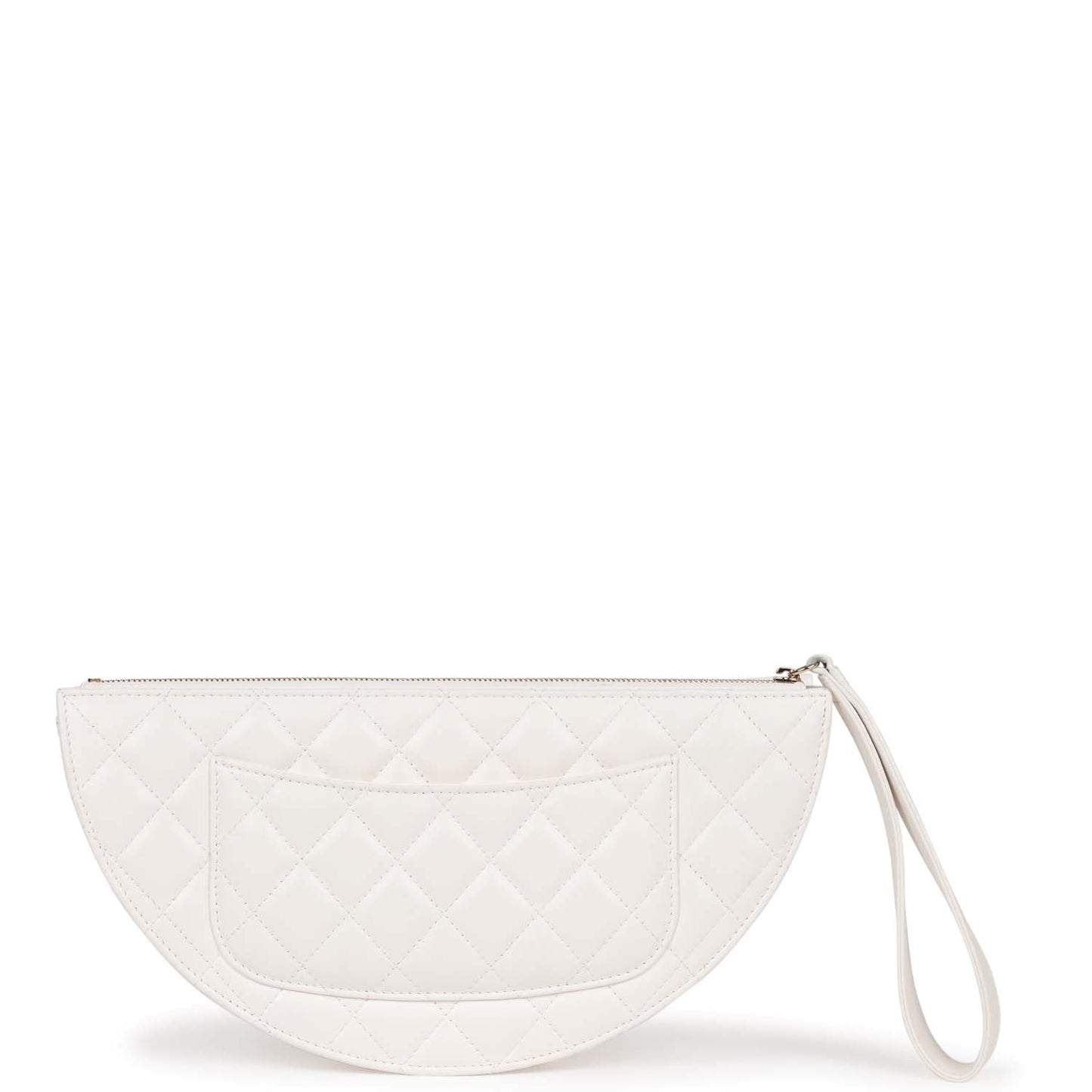 Chanel Ruffle Clutch With Wristlet White Lambskin Light Gold Hardware