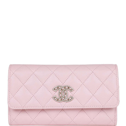 Chanel Cc Large Gusset Flap Wallet Pink Caviar Light Gold Hardware