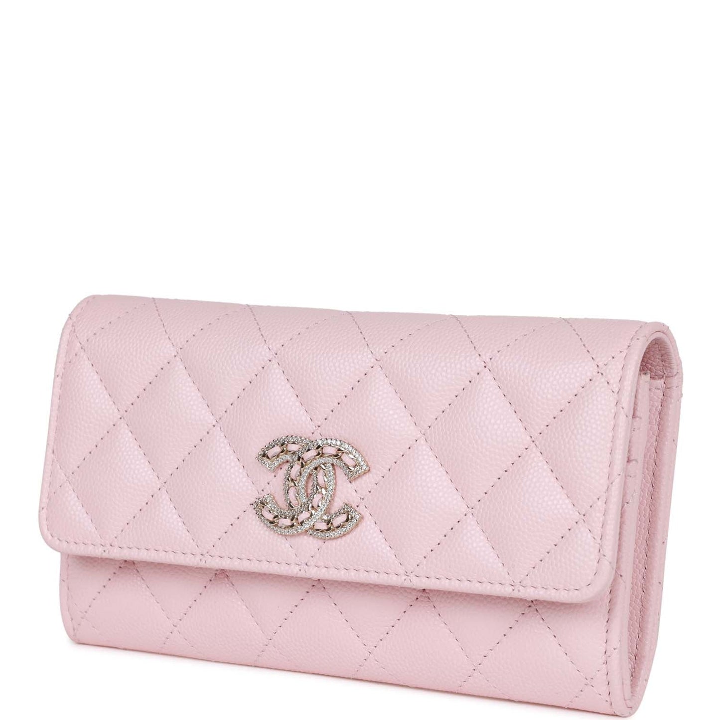 Chanel Cc Large Gusset Flap Wallet Pink Caviar Light Gold Hardware