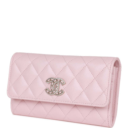 Chanel Cc Large Gusset Flap Wallet Pink Caviar Light Gold Hardware