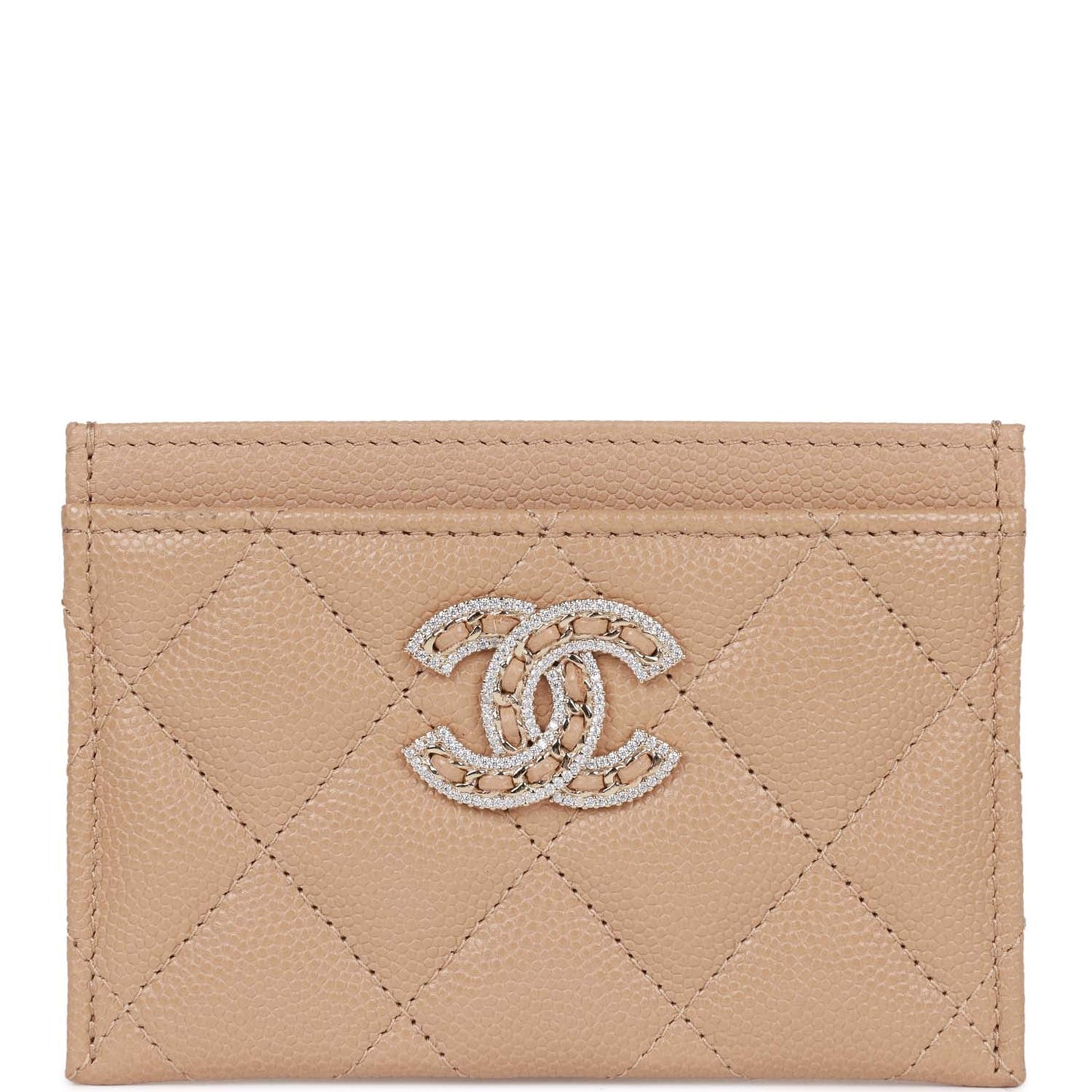 Chanel Card Holder Wallet Beige Caviar Crystal And Light Gold Hardware