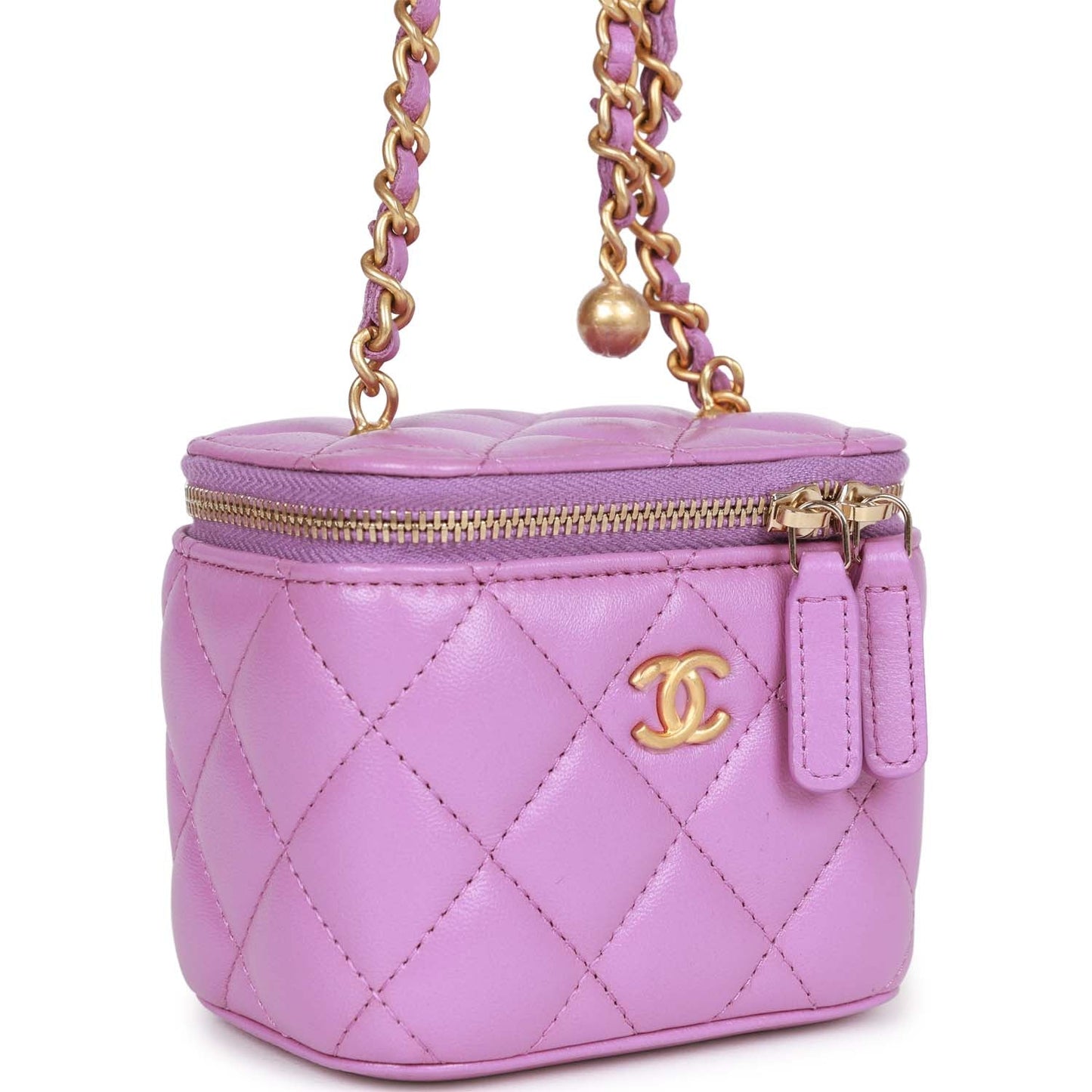 Chanel Small Classic Cc Vanity Case Purple Lambskin Gold Hardware