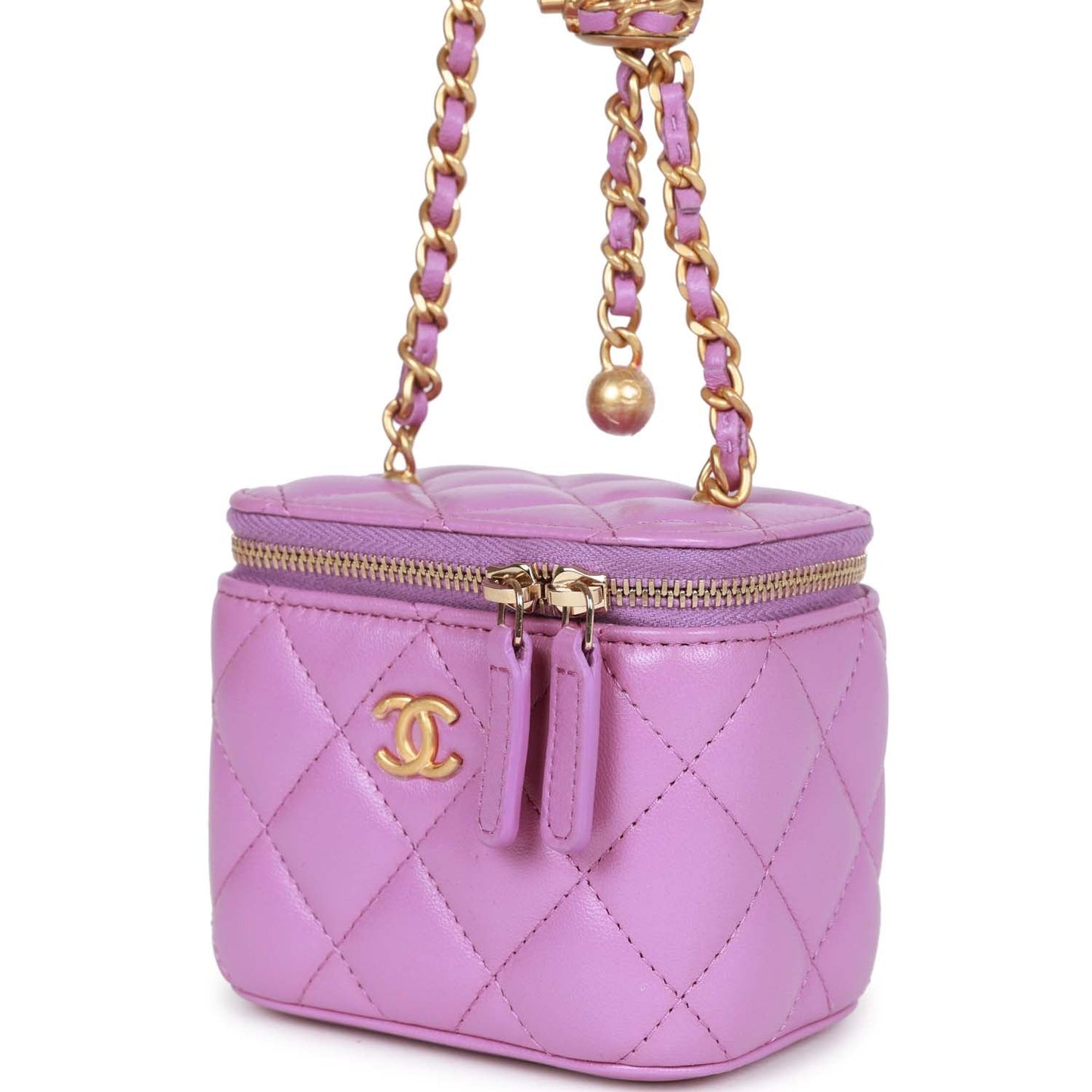 Chanel Small Classic Cc Vanity Case Purple Lambskin Gold Hardware