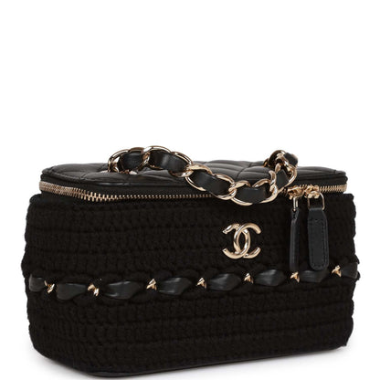 Chanel Small Vanity Case Black Crochet And Lambskin Light Gold Hardware