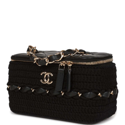 Chanel Small Vanity Case Black Crochet And Lambskin Light Gold Hardware