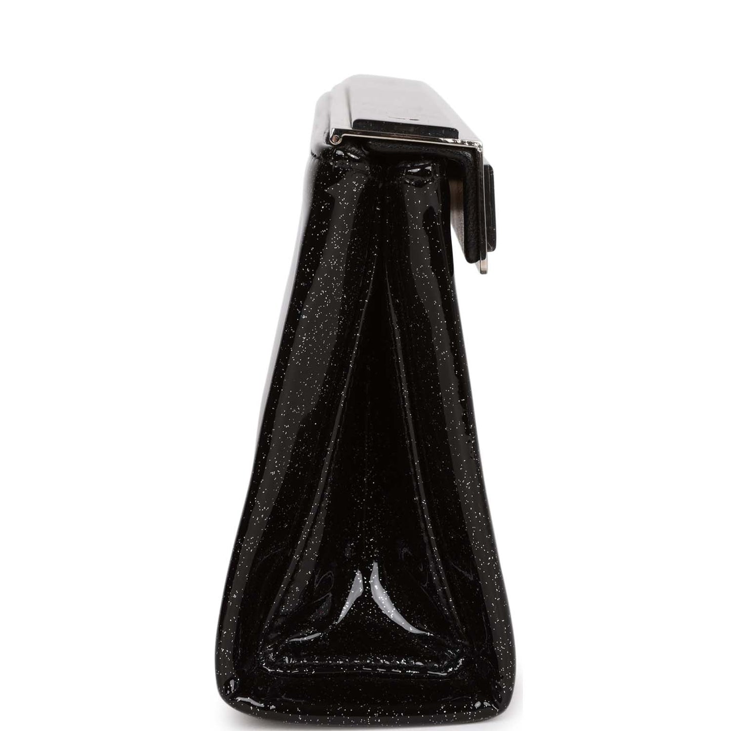 Chanel Minaudiere Long Frame Clutch Black Glitter Patent Silver Hardware