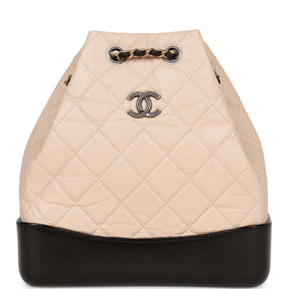 Chanel Small Gabrielle Backpack Beige And Black Aged Calfskin Mixed Hardware