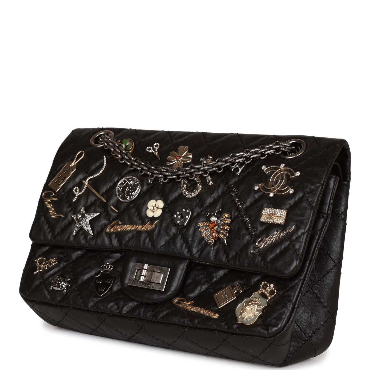 Chanel Lucky Charms Reissue 2 55 Flap Bag Black Aged Calfskin Ruthenium Hardware
