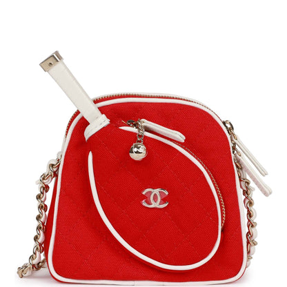 Chanel Monte-Carlo Mini Crossbody Tennis Bag Red Canvas Light Gold Hardware Canvas