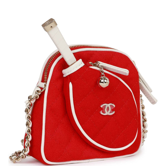 Chanel Monte-Carlo Mini Crossbody Tennis Bag Red Canvas Light Gold Hardware Canvas