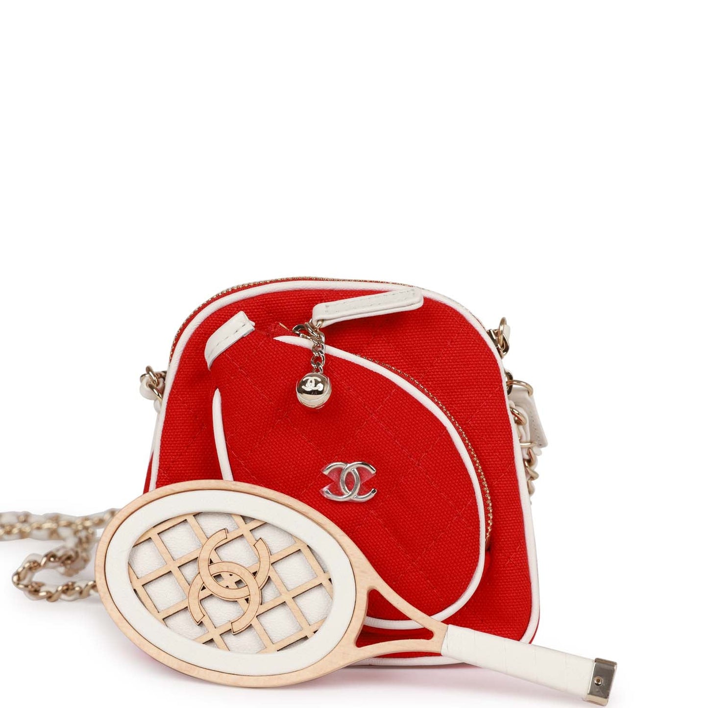 Chanel Monte-Carlo Mini Crossbody Tennis Bag Red Canvas Light Gold Hardware Canvas