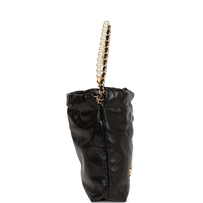 Chanel Mini 22 Bag Black Calfskin And Pearl Antique Gold Hardware