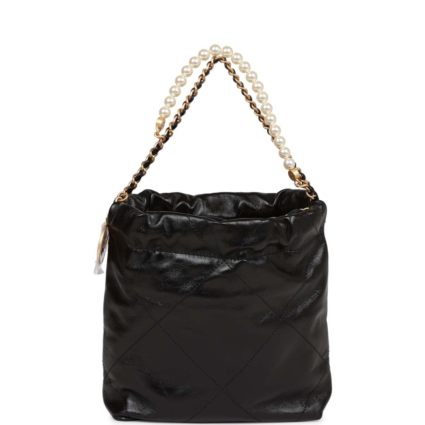 Chanel Mini 22 Bag Black Calfskin And Pearl Antique Gold Hardware
