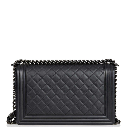 Chanel New Medium Boy Bag So Black Calfskin Black Hardware