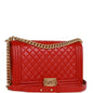 Chanel New Medium Boy Bag Red Lambskin Antique Gold Hardware
