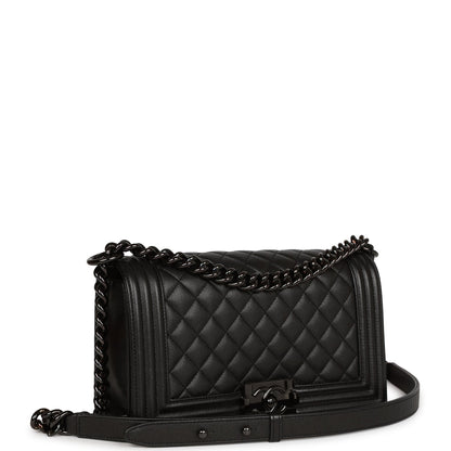 Chanel Medium Boy Bag So Black Caviar Black Hardware