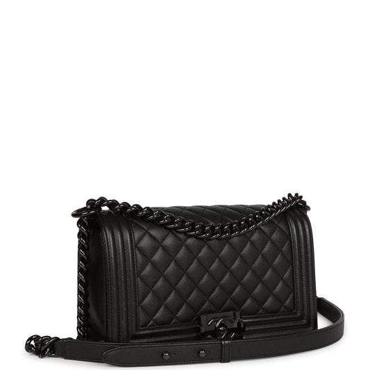 Chanel Medium Boy Bag So Black Caviar Black Hardware