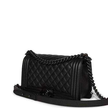 Chanel Medium Boy Bag So Black Caviar Black Hardware