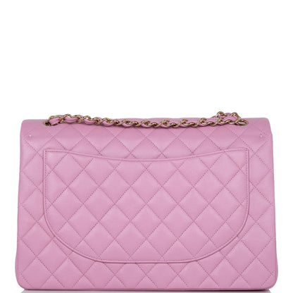 Chanel Maxi Classic Double Flap Bag Dark Pink Caviar Light Gold Hardware