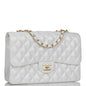 Chanel Jumbo Classic Single Flap Bag White Glitter Patent Leather Gold Hardware