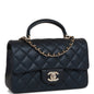 Chanel Mini Rectangular Flap Bag With Top Handle Dark Blue Lambskin Light Gold Hardware