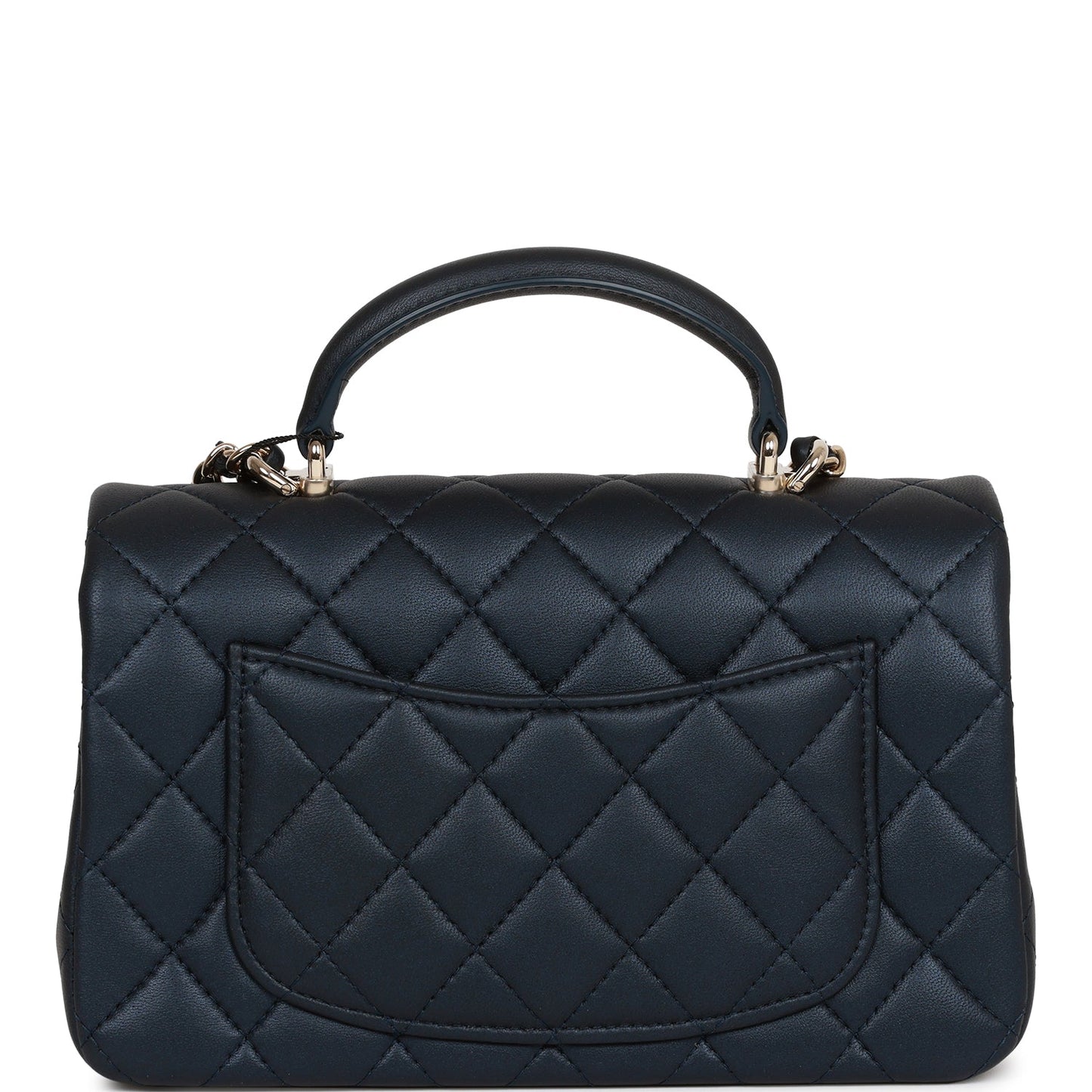 Chanel Mini Rectangular Flap Bag With Top Handle Dark Blue Lambskin Light Gold Hardware