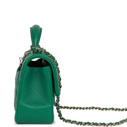 Chanel Mini Rectangular Flap With Top Handle Green Lambskin Light Gold Hardware