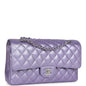 Chanel Medium Classic Double Flap Bag Purple Metallic Lambskin Silver Hardware