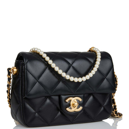 Chanel Mini My Perfect Flap Bag Black Lambskin Antique Gold Hardware