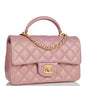 Chanel Mini Rectangular Flap Bag With Top Handle Pink Iridescent Lambskin Antique Gold Hardware
