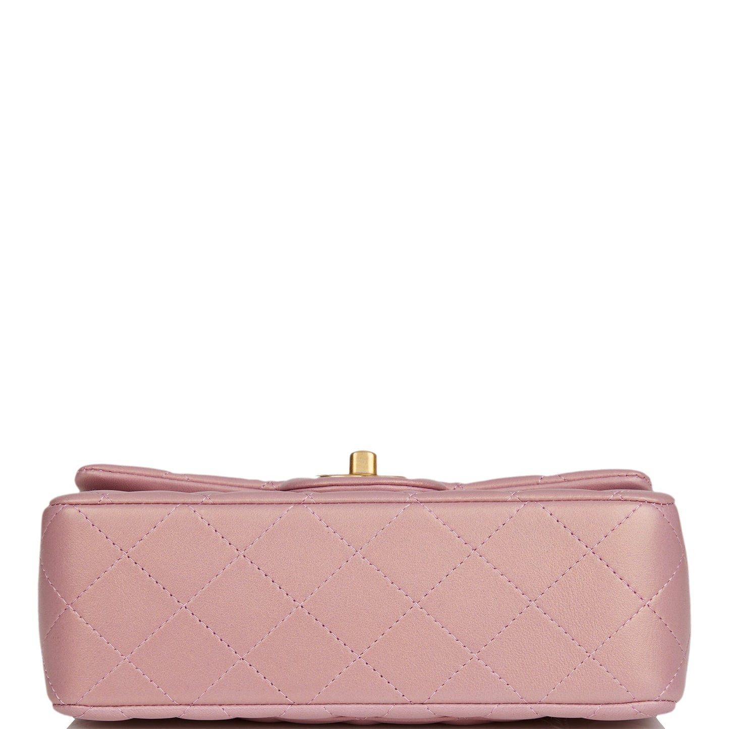 Chanel Mini Rectangular Flap Bag With Top Handle Pink Iridescent Lambskin Antique Gold Hardware