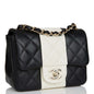 Chanel Mini Square Flap Bag Black And White Lambskin Light Gold Hardware