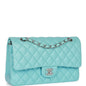 Chanel Medium Classic Double Flap Bag Tiffany Blue Lambskin Silver Hardware
