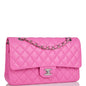 Chanel Medium Classic Double Flap Bag Neon Pink Quilted Lambskin Silver Hardware
