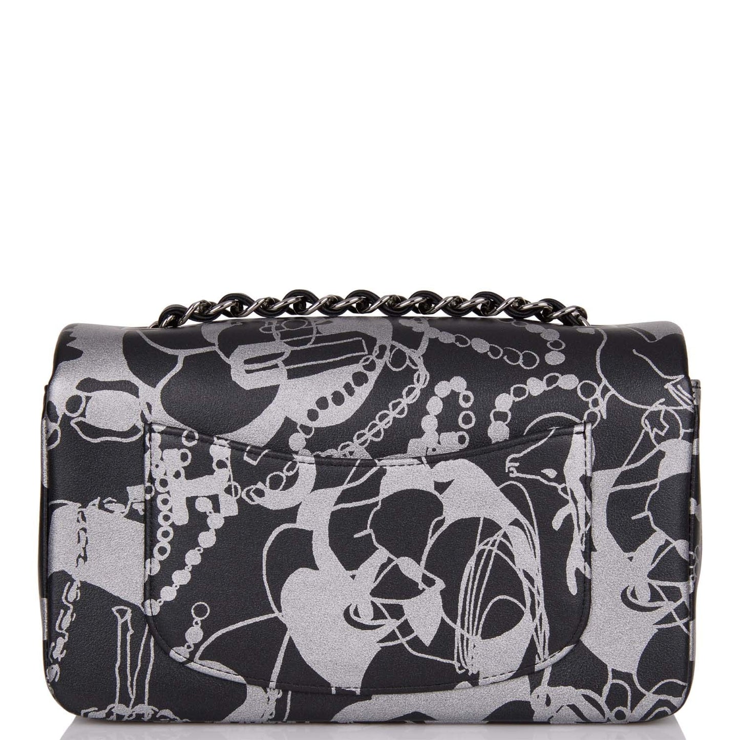 Chanel Mini Rectangular Flap Bag Black And Silver Printed Lambskin Silver Hardware
