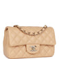 Chanel Mini Rectangular Flap Bag Beige Lambskin Light Gold Hardware
