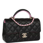 Chanel Mini Rectangular Flap Bag With Top Handle Black And Pink Lambskin Light Gold Hardware