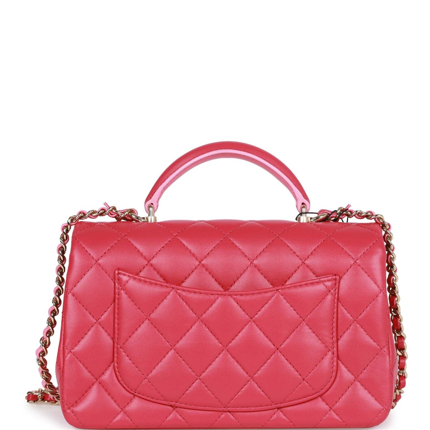 Chanel Mini Rectangular Flap With Top Handle Pink Lambskin Light Gold Hardware