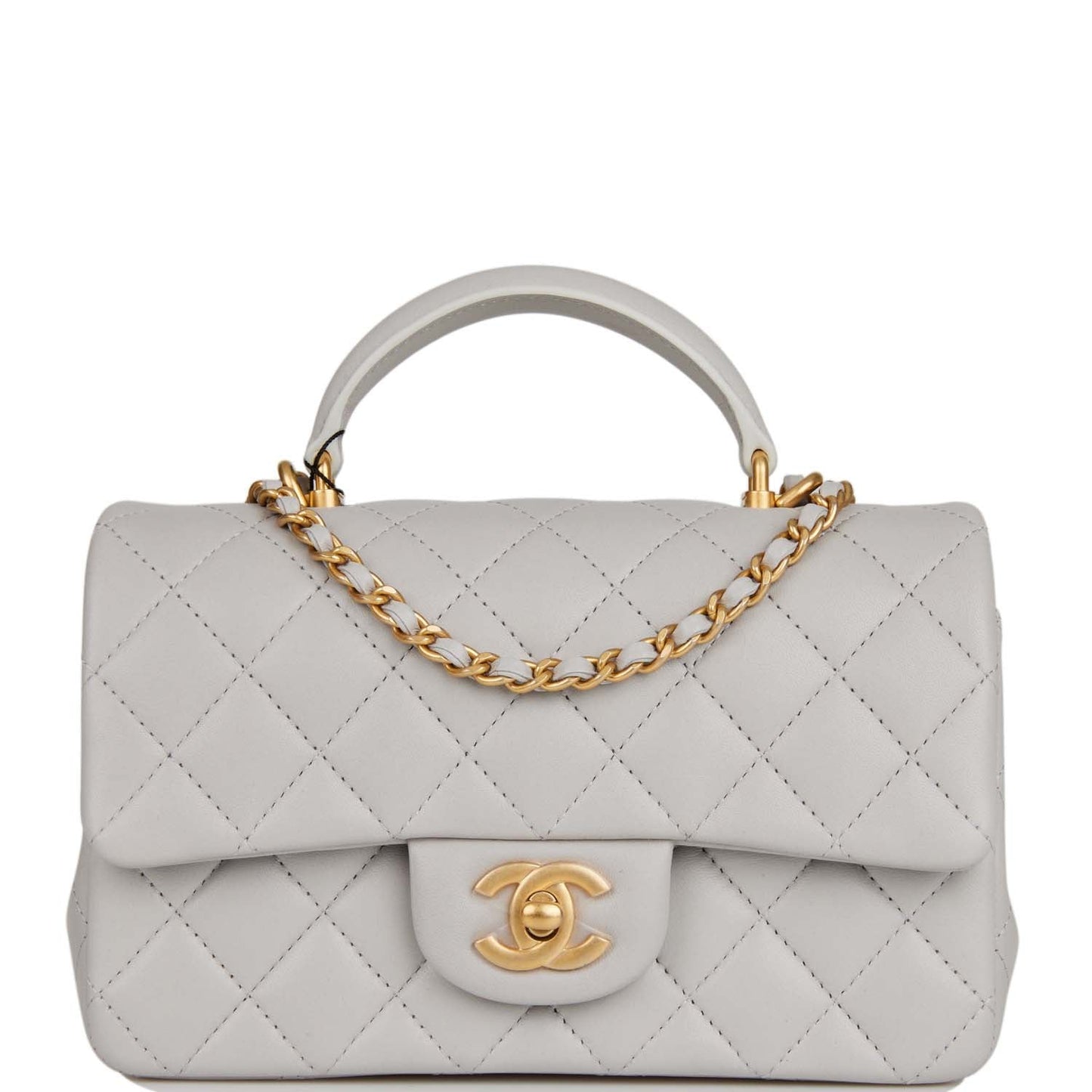 Chanel Mini Rectangular Flap Bag With Top Handle Grey Lambskin Antique Gold Hardware