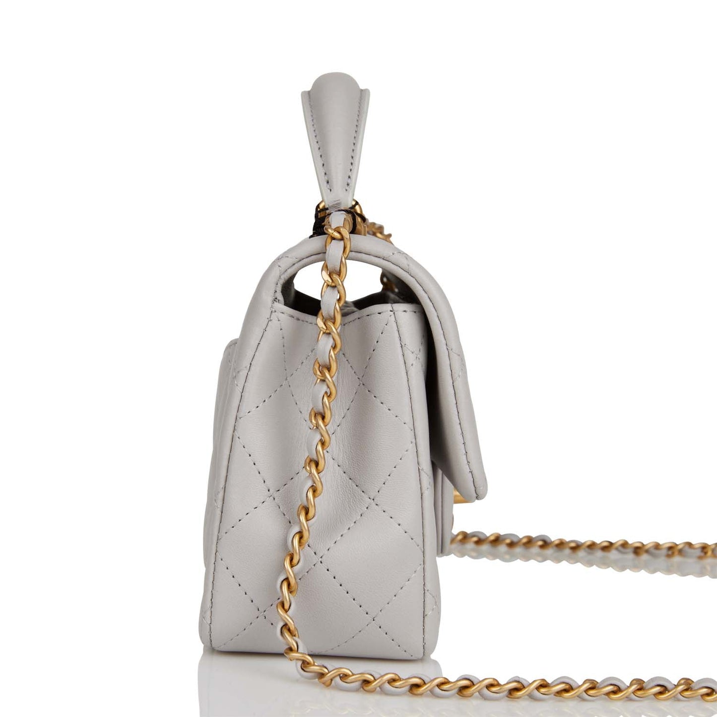 Chanel Mini Rectangular Flap Bag With Top Handle Grey Lambskin Antique Gold Hardware